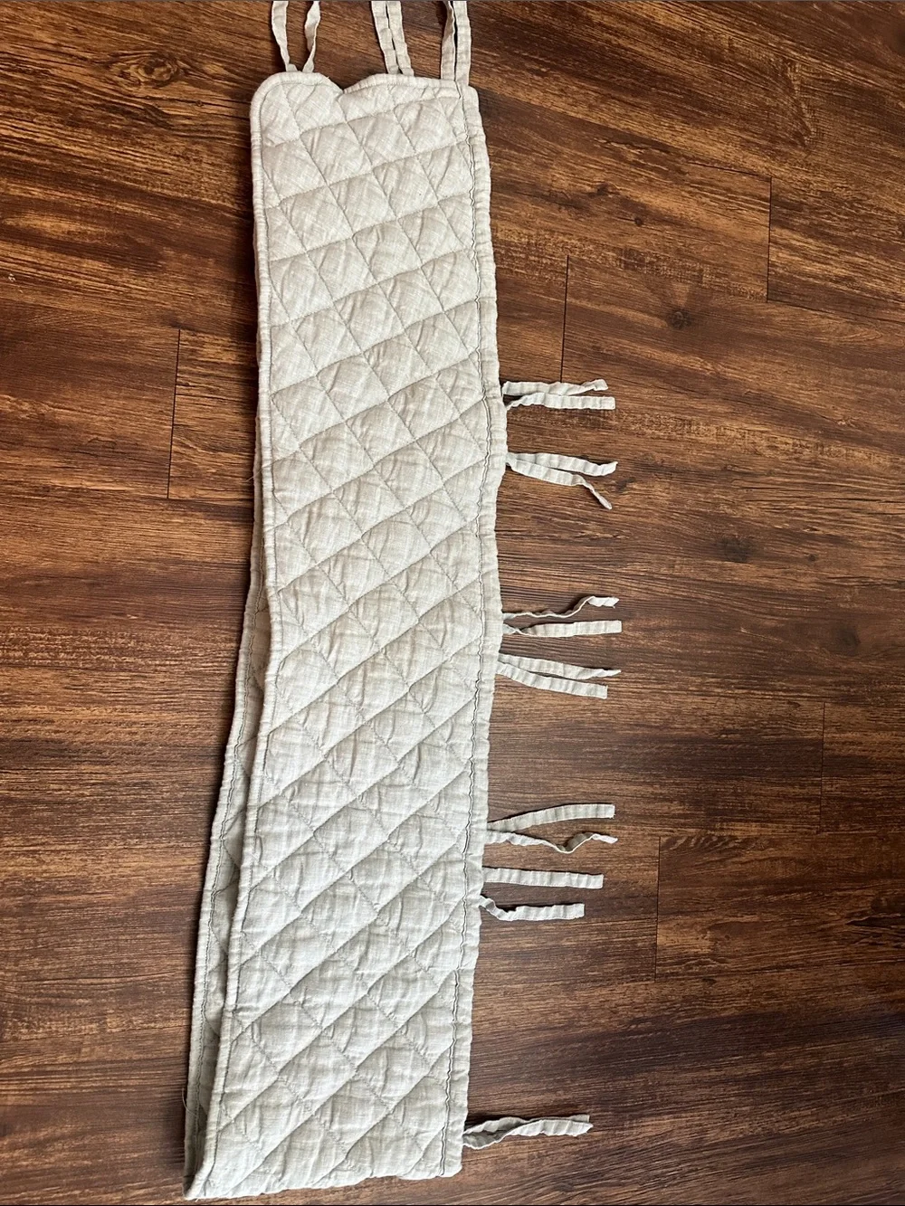 Pottery Barn Kids Light Gray Belgian Flax Linen OVAL Crib Skirt + Rail Cover